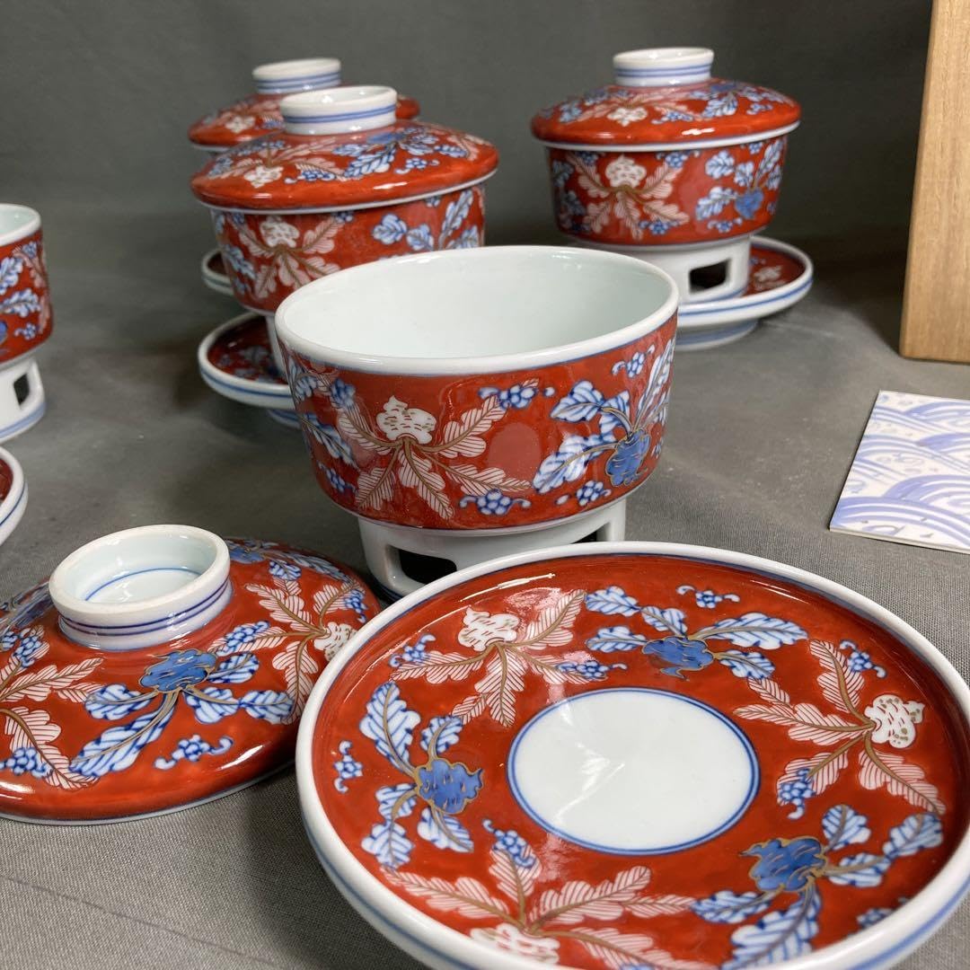 源右衛門作染錦古伊万里蕪絵蒸碗揃