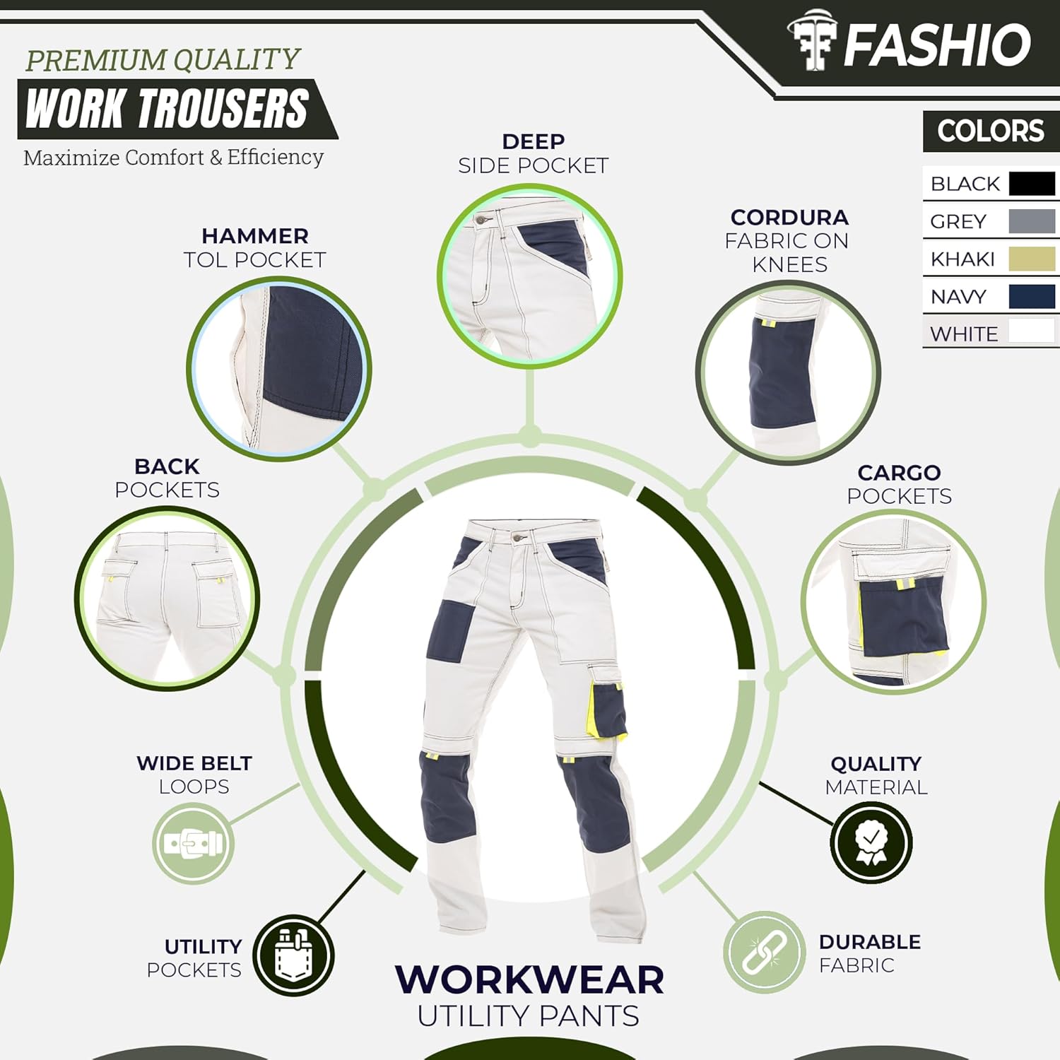 Men's Painter Pants Carpenter Tactical Field Pants Cargo Trousers with Cordura Reinforced Knees Pads & Utility Pockets - Image 2