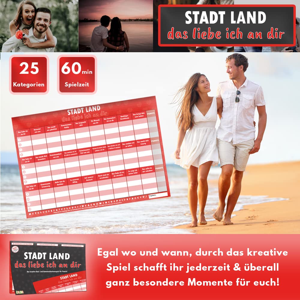 Gioco Per Coppie “Città, Paese, Fiume – Quello Che Amo Di Te” – Regalo Di Anniversario, Fidanzati, San Valentino – 100% Made In Germany