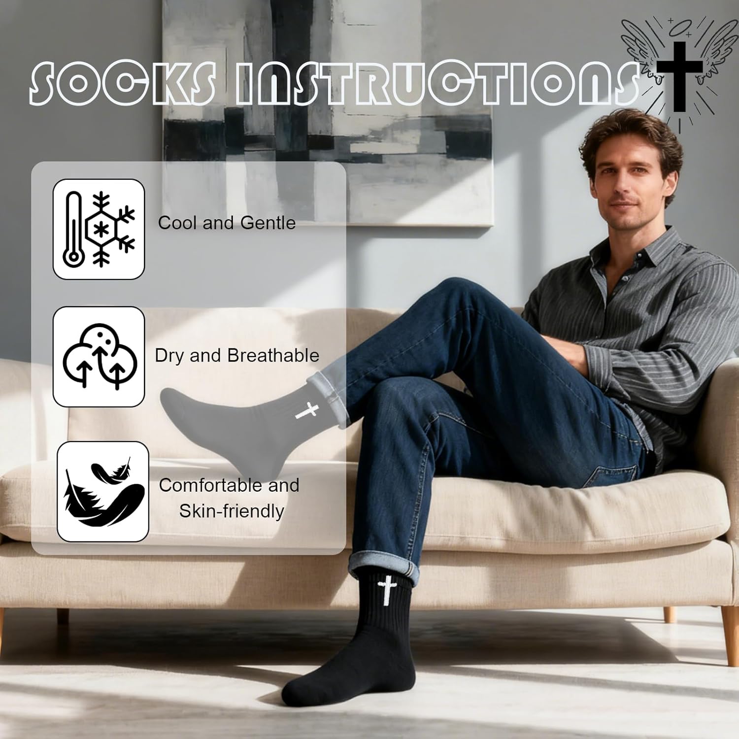 Christian cross socks 8 pair prayer stockings suitable for Men and Women Easter Gift - Image 3