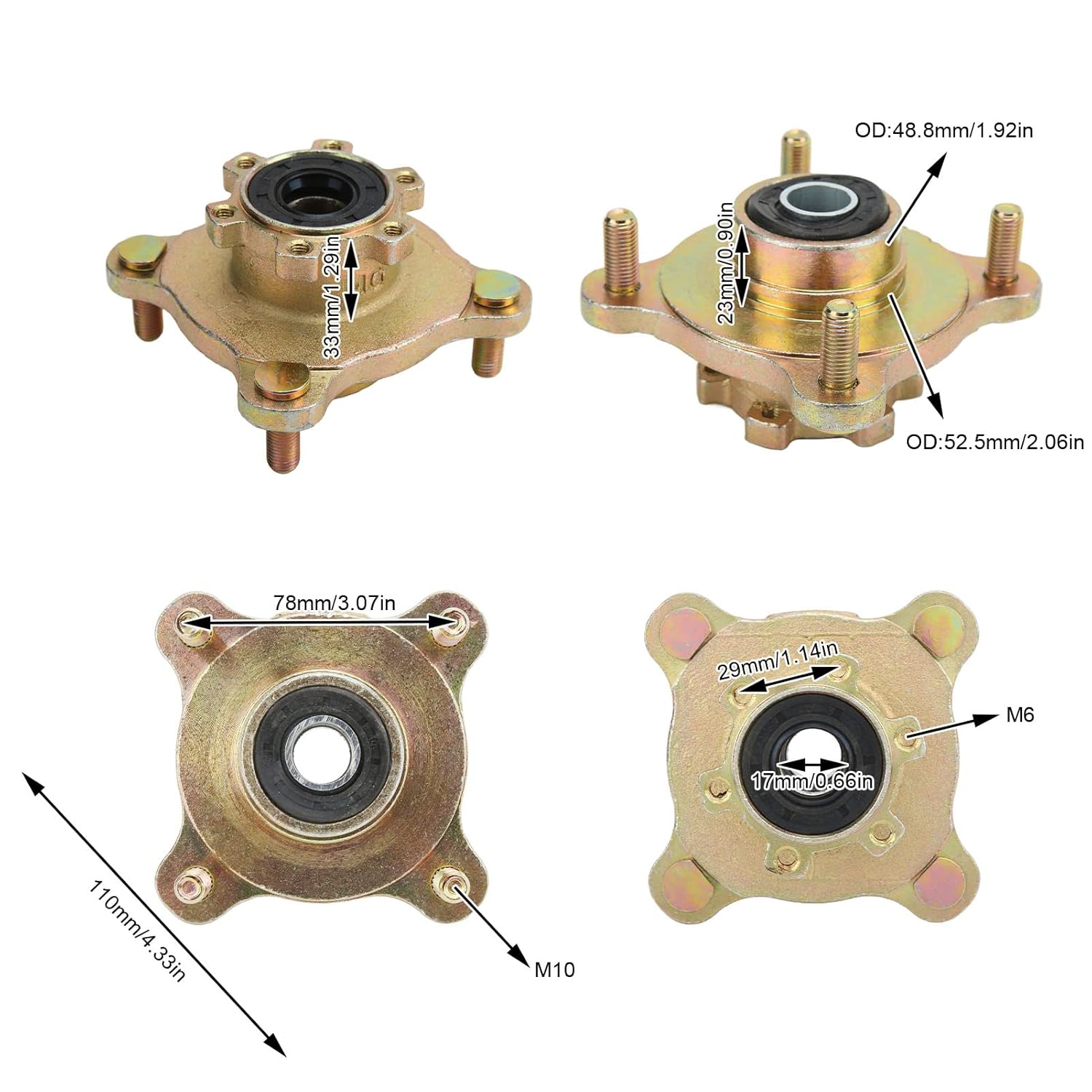 KIMISS Kart Wheels, Kart Wheel Hub Kart Front Hubs 4 Bolt Brake Wheel Rim Hub Front Disc Steel Alloy Wheel Rim Hub for Kart ATV 4 Wheeler