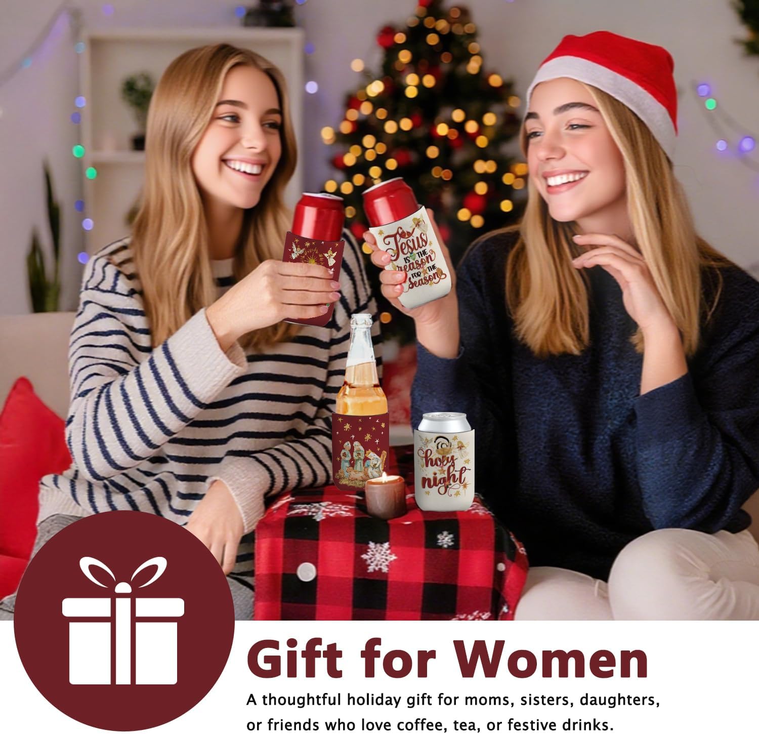 Christmas Cup Sleeve 4 Pack, Christmas Gifts for Women Teen Girls, Christmas Party Supplies Decorations, Reusable Neoprene Iced Coffee Insulator Sleeves for Cold & Hot Drinks image 4