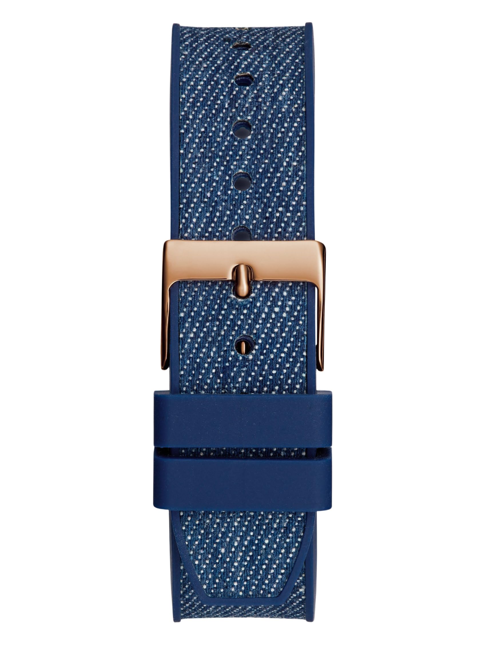 Guess Orologio da polso da donna Iconic 40TH con datario, effetto jeans, cinturino in silicone, vetro minerale, quadrante blu, 5 bar, diametro cassa: 40 mm, GW0813L1