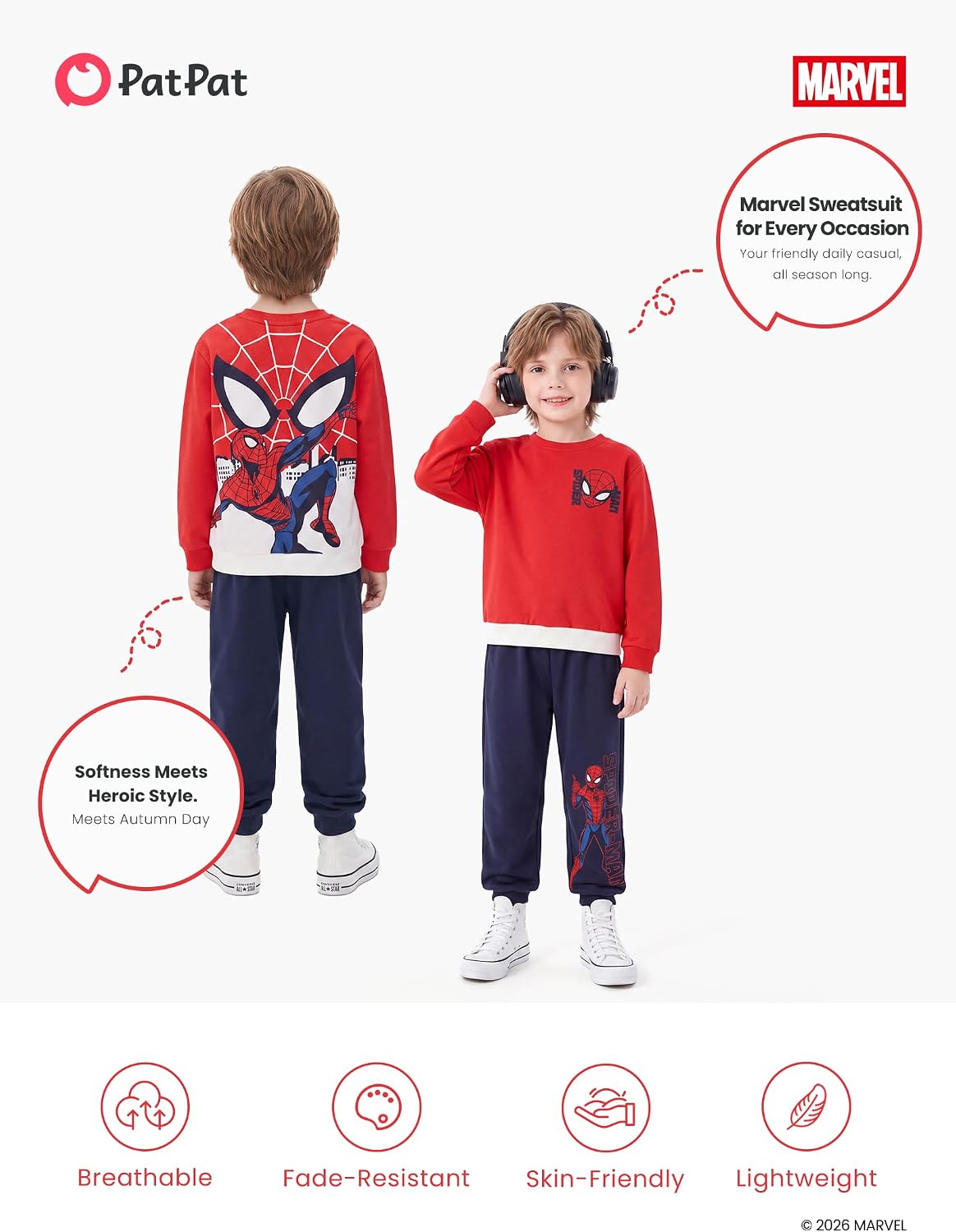Disney Spiderman Marvel Boy Sweatsuit Kid 2Piece Sweatshirt Pants Set 2-9Y