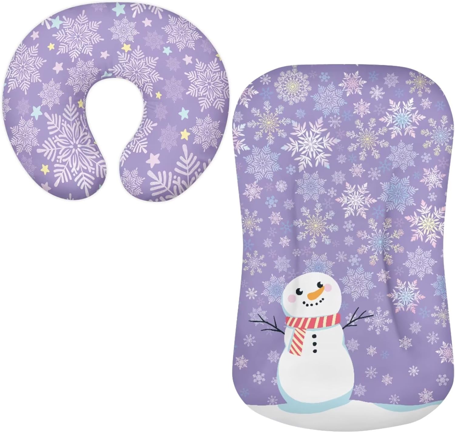Snowman Snowflakes Baby Lounger Replacement Cover & Nursing Pillow Cover for Baby Feeding 2PCS Leaves Newborn Registry & Shower Gift for Boys Girls Christmas