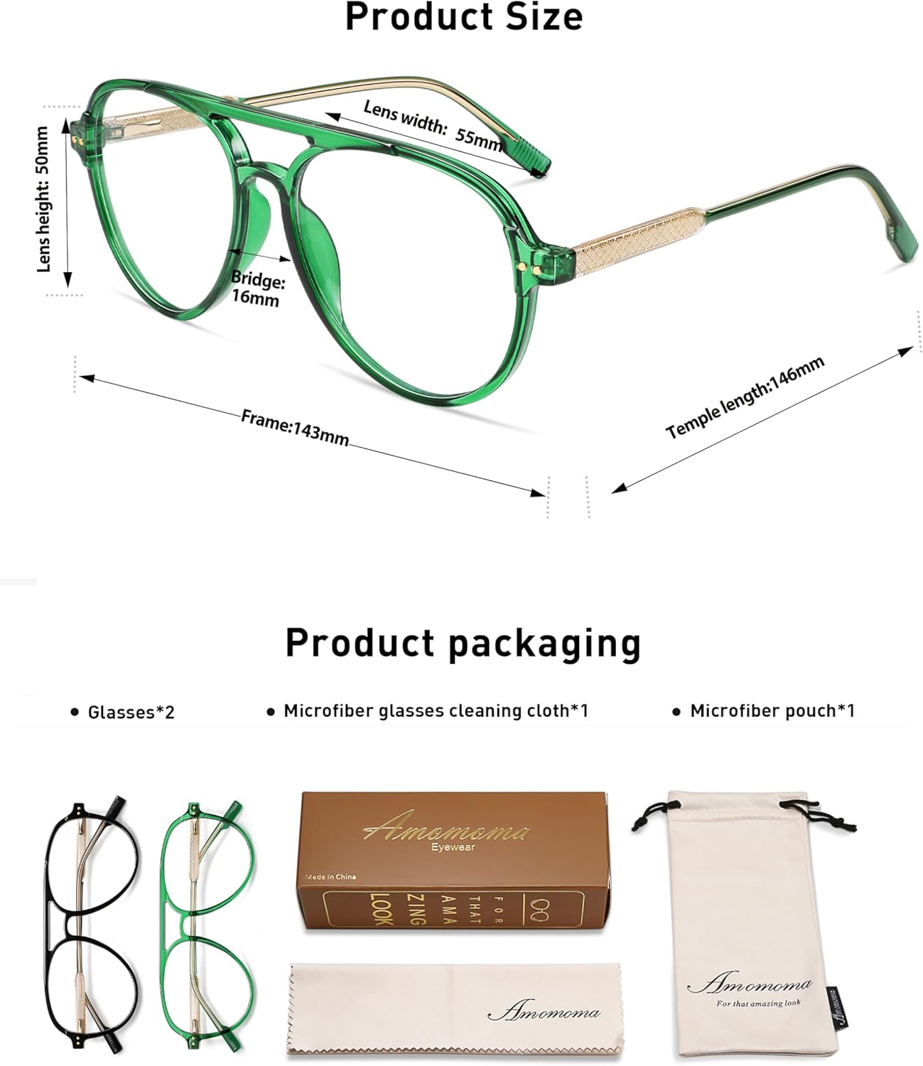 AMOMOMA Retro Blue Light Aviator Reading Glasses for Women Men,Vintage Computer Reader Frame 2.0 1.5 AM6155 - Image 5