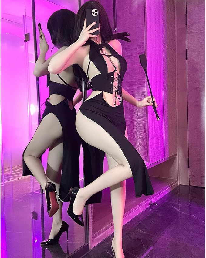 JasmyGirls Sexy Halloween Lingerie Anime Cosplay High Slit Dress