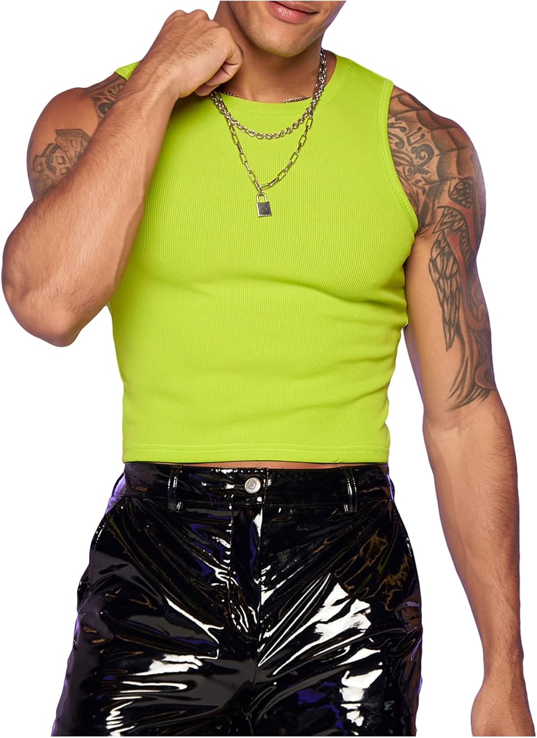 GORGLITTER Men's Cropped Tank Top Y2K Sleeveless Crop Top Slim Fit Muscle T Shirts Fashion Workout Rave Streetwear - Image 3