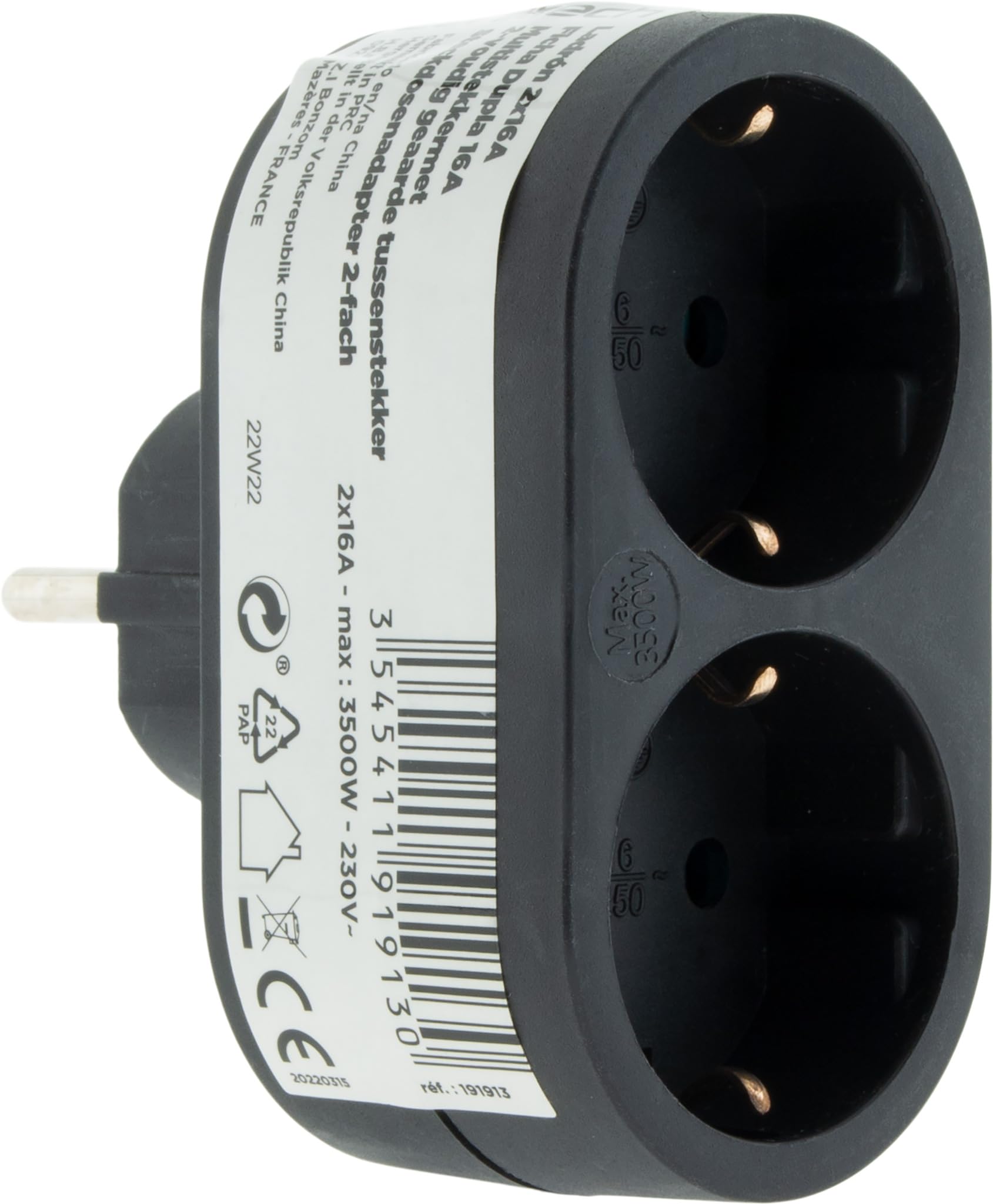 Zenitech, gniazdo Biplite, model Schuko, 16A, idealne do urządzeń elektrycznych, nowoczesny i elegancki design, idealne do domu lub biura - 16A - Czarny - 2 gniazda