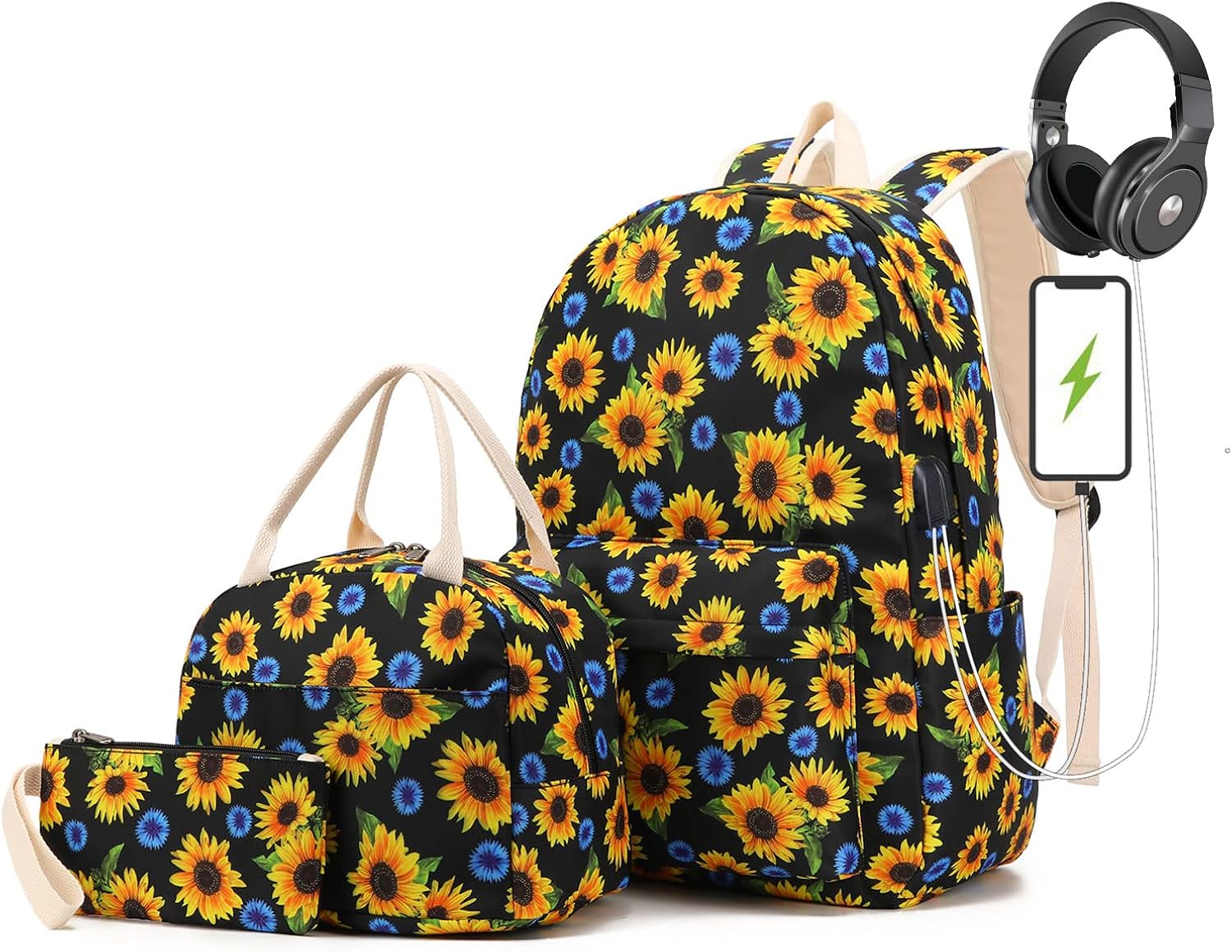Miniatura 7 de Pawsky Juego de mochila escolar de lona ligera para adolescentes, niñas, mujeres, niños, bolsa de libros universitaria para laptop de 14 pulgadas,