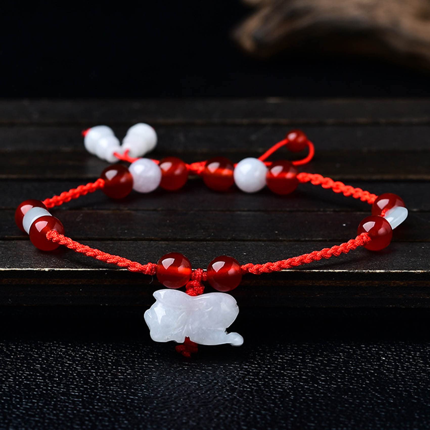 Tobillera Feng Shui Pulsera de Tobillo de Hilo Rojo Jade Natural Tobillera con Dije de Animal del zodíaco Chino Colgante Wu Lou Amuleto de Buena Suerte Pulsera de pie Ajustable Hecha a Mano Reiki