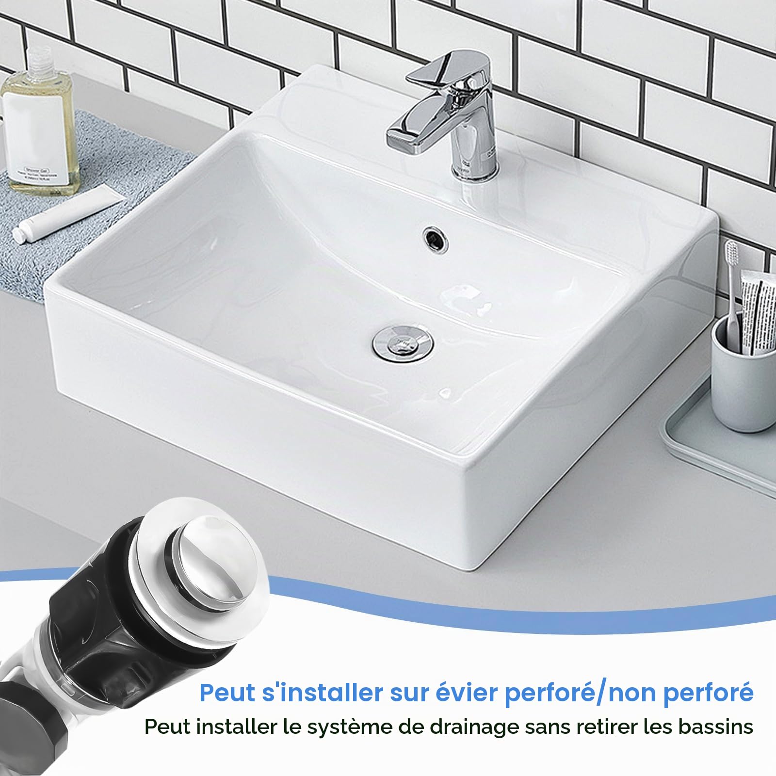 Kit de Égouttoir de Bonde de Lavabo Universel Égouttoir Siphon Lavabo avec Tuyau de Vidange Flexible Rétractable et Bouchon Dévier À Filtre Pop-up Kit de Vidange D'Évier pour Salle de Bain Cuisine