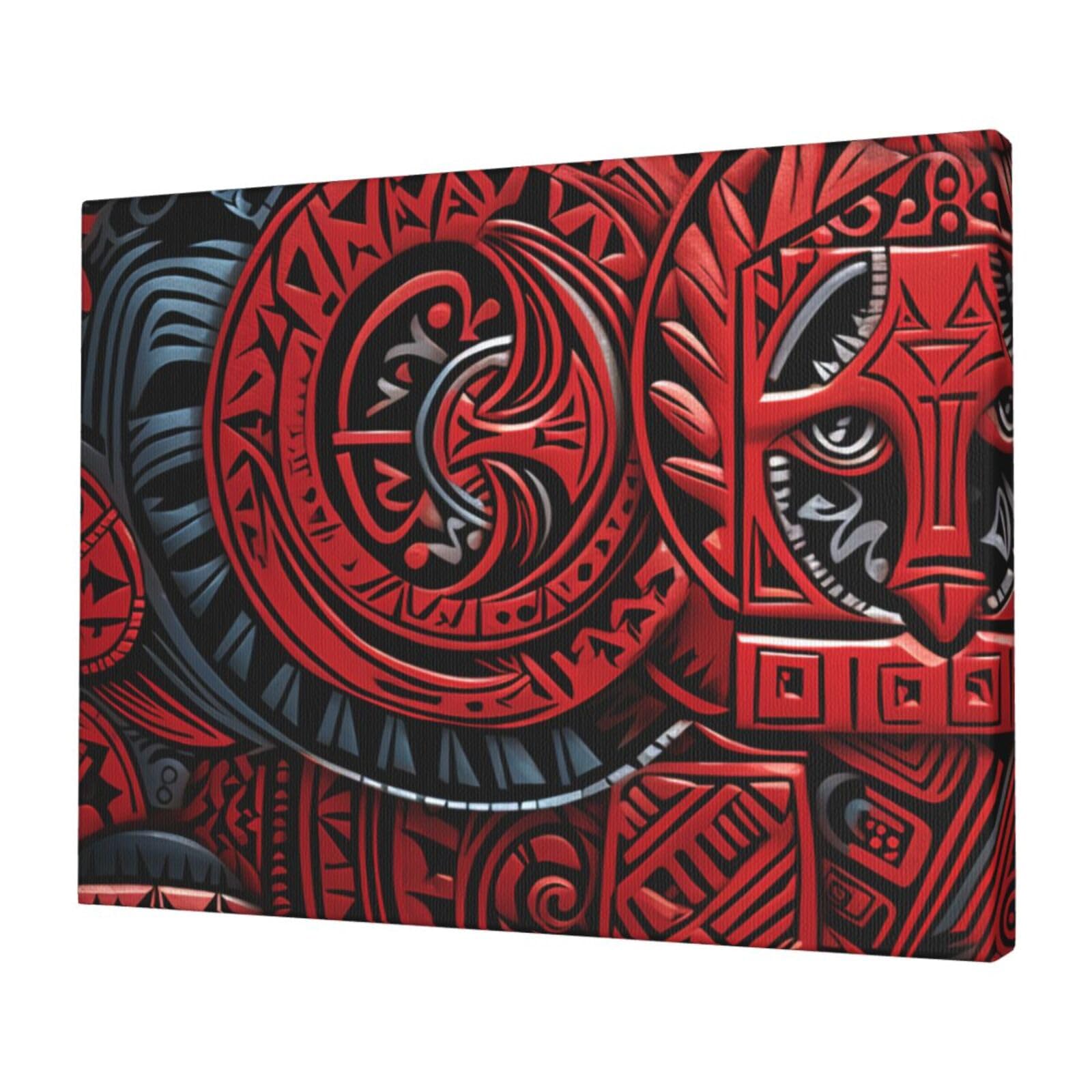 KLOPH Red tribal pattern Canvas Wall Art for Living Room 12"x16" Modern Artwork Painting for Bathroom Hanging Canvas Prints Aesthetic Wallart for Bedroom Kitchen Office Wall Decor