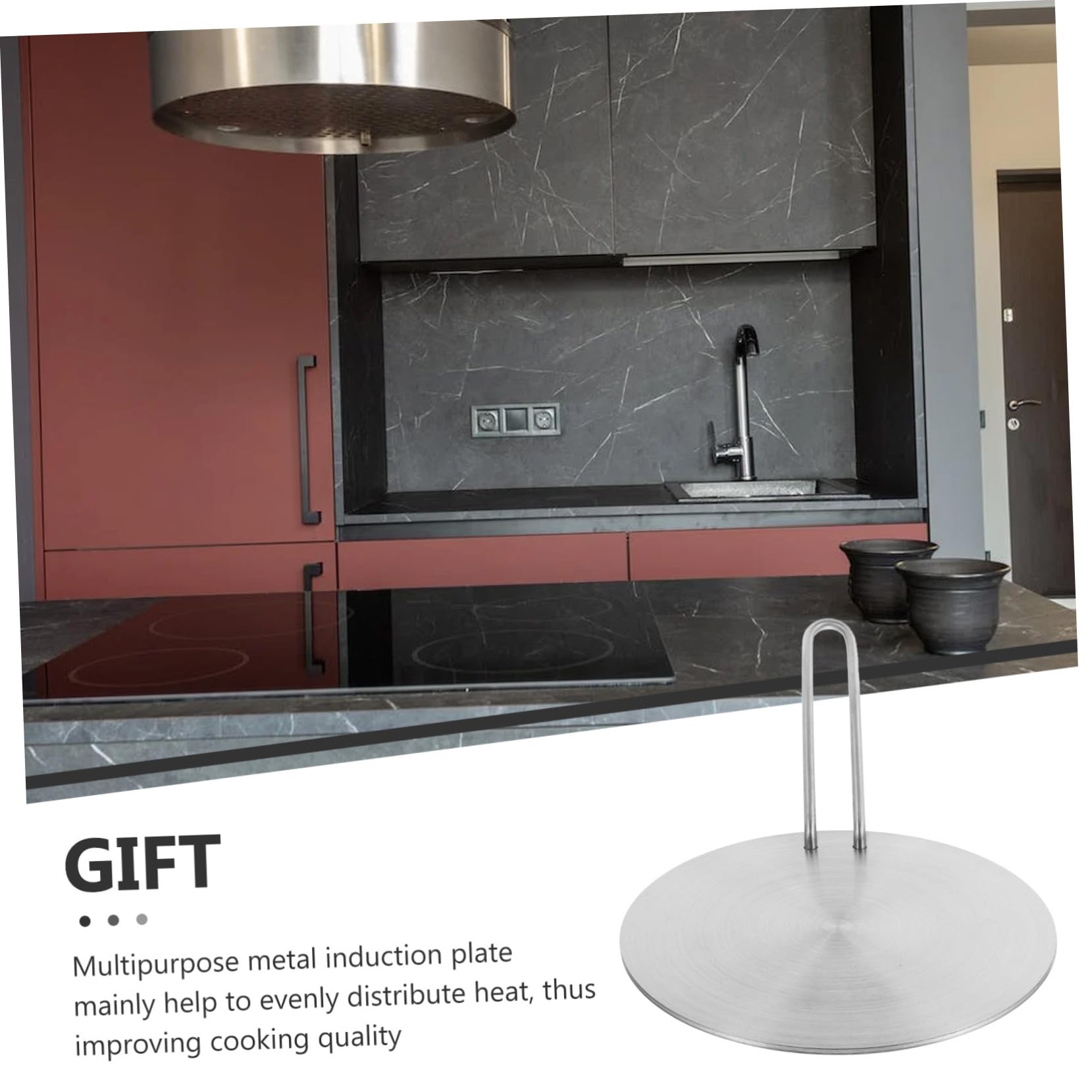Housoutil Difusor de Calor para Placa de Inducción de Cocina, Adaptador Multifuncional de Acero Inoxidable de 18 CM Mango Extraíble, Adecuado para Sartenes y Cafeteras en Cocinas Eléctricas