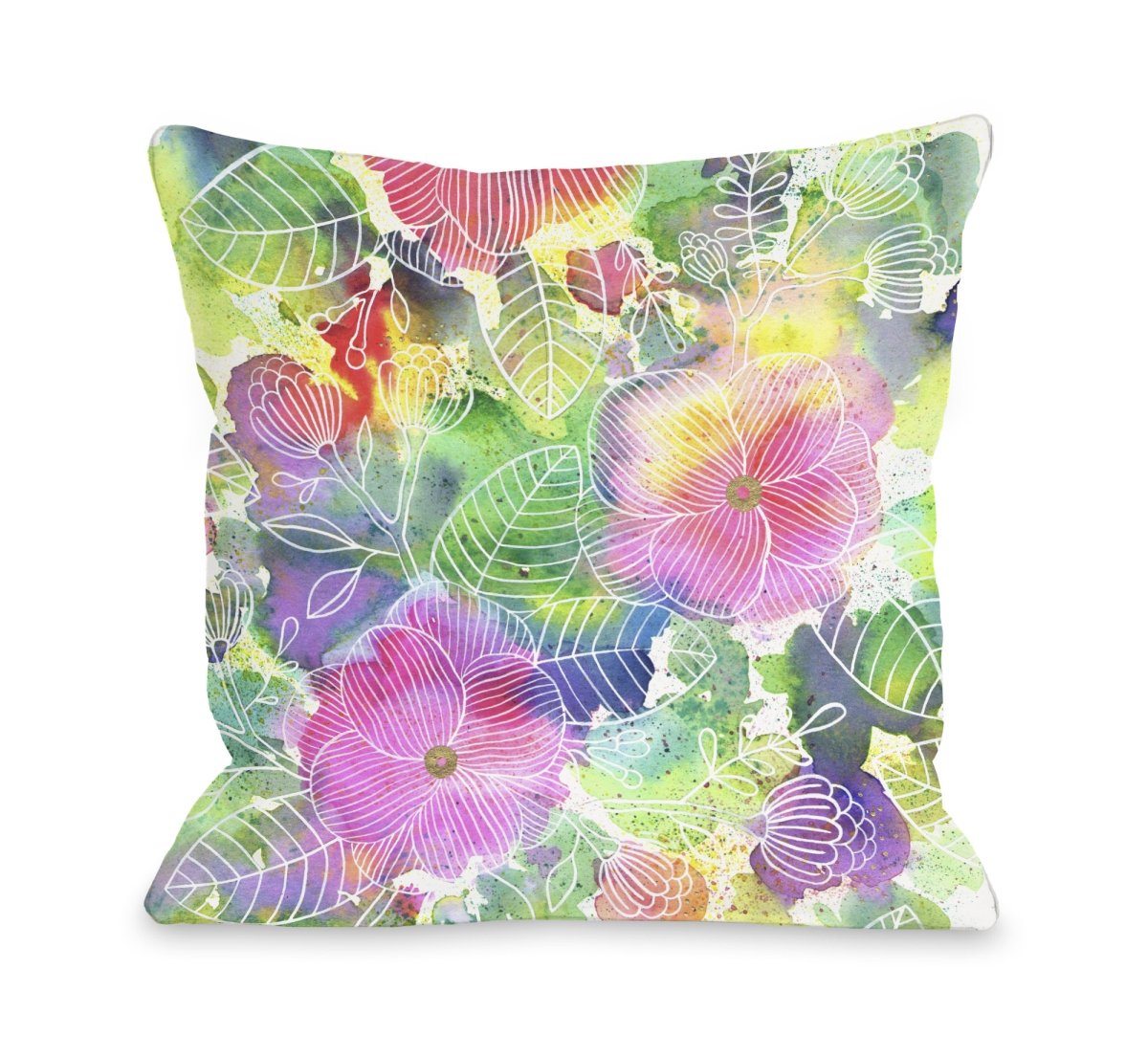 One Bella Casa 72692PL16 16 x 16 in. Rainbow Splatter Flower Pillow by Ana Victoria Calderon - Multicolor