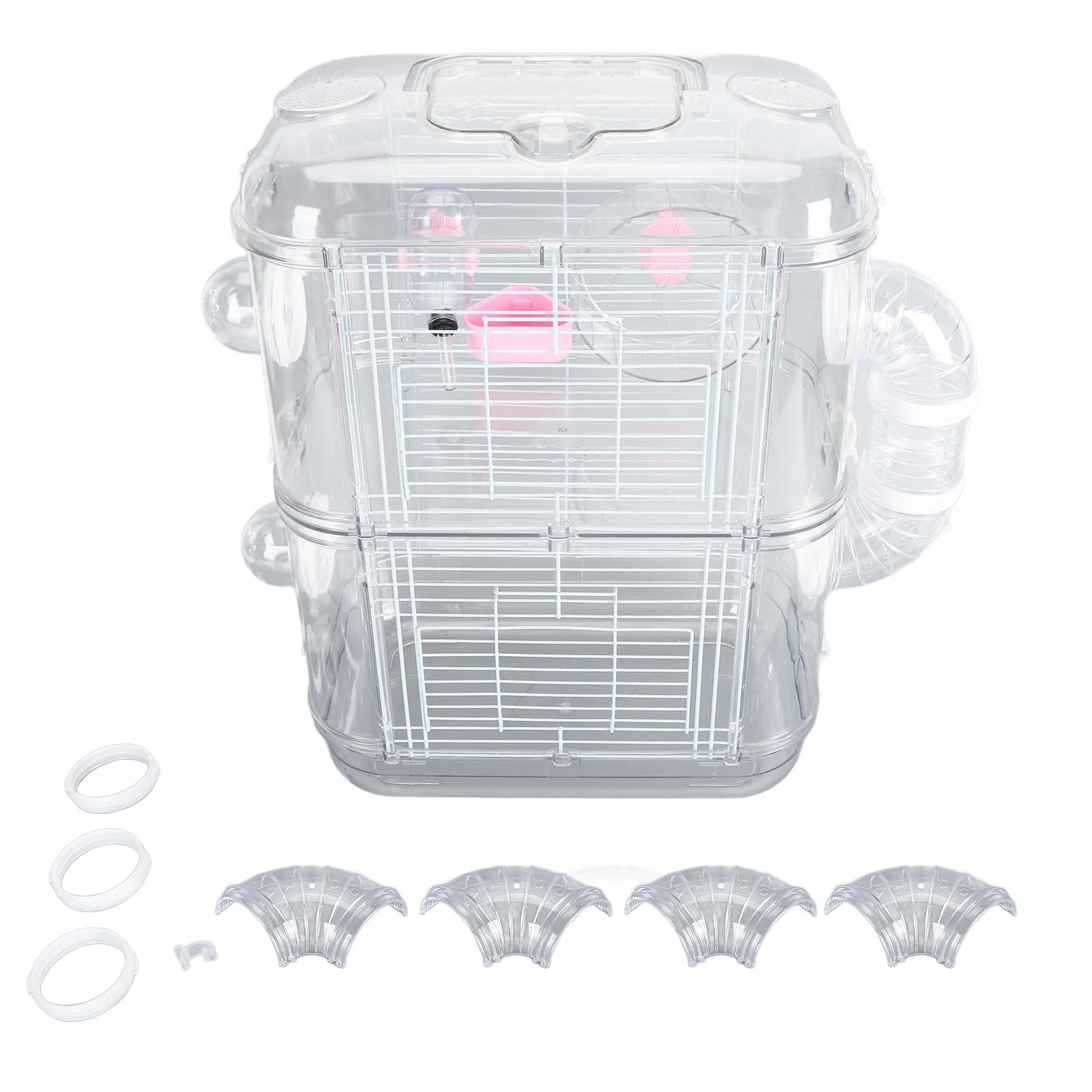 Jaula para hámster de Doble Capa, Jaula Grande con Botella de Agua y Ruedas para Correr, Divertida casa interactiva para Animales pequeños, construcción de ABS y Alambre de Hierro