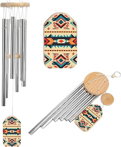Campanillas de viento de aluminio de 20.5 pulgadas para exteriores, campanillas de viento con estampado de nativos americanos al aire libre con 6