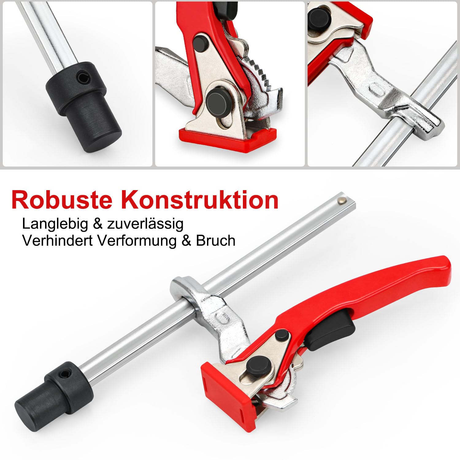 Bankhaken 20mm Set, 2× Schnellspann-Hebelzwingen 4× rutschfeste Niederhalter, Tischzwingen aus Chrom-Vanadium-Stahl für MFT-Tisch & Werkbank, präzises und sicheres Holzwerken