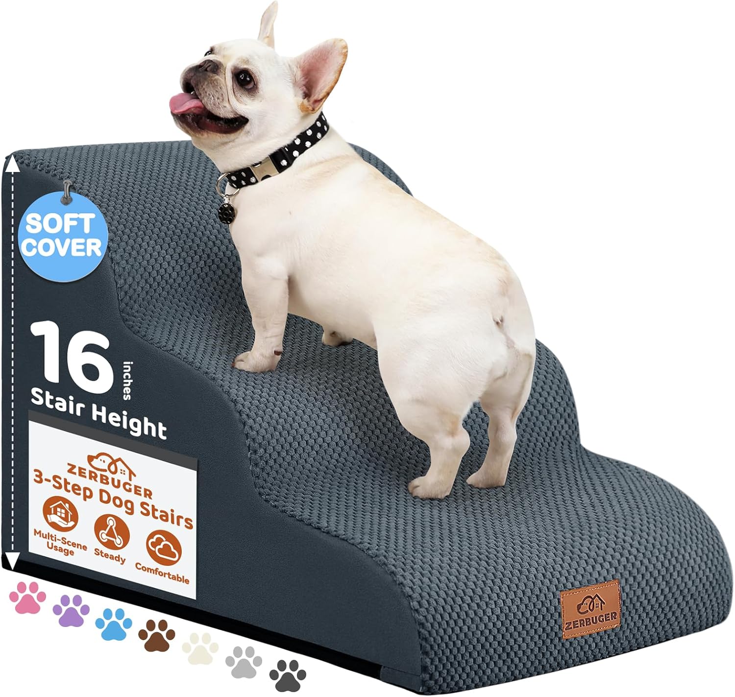 Dog Ramp and Stair for Bed 16" H-20 H,3-Step Cat Stair for Sofa and Chair,4-Step Dog Ramp for High Bed and Window,Durable Nonslip Fabric Cover for Indoor (Dark Grey-20 H, Pet Friendly, 4) Dark Grey 4 Pet Friendly