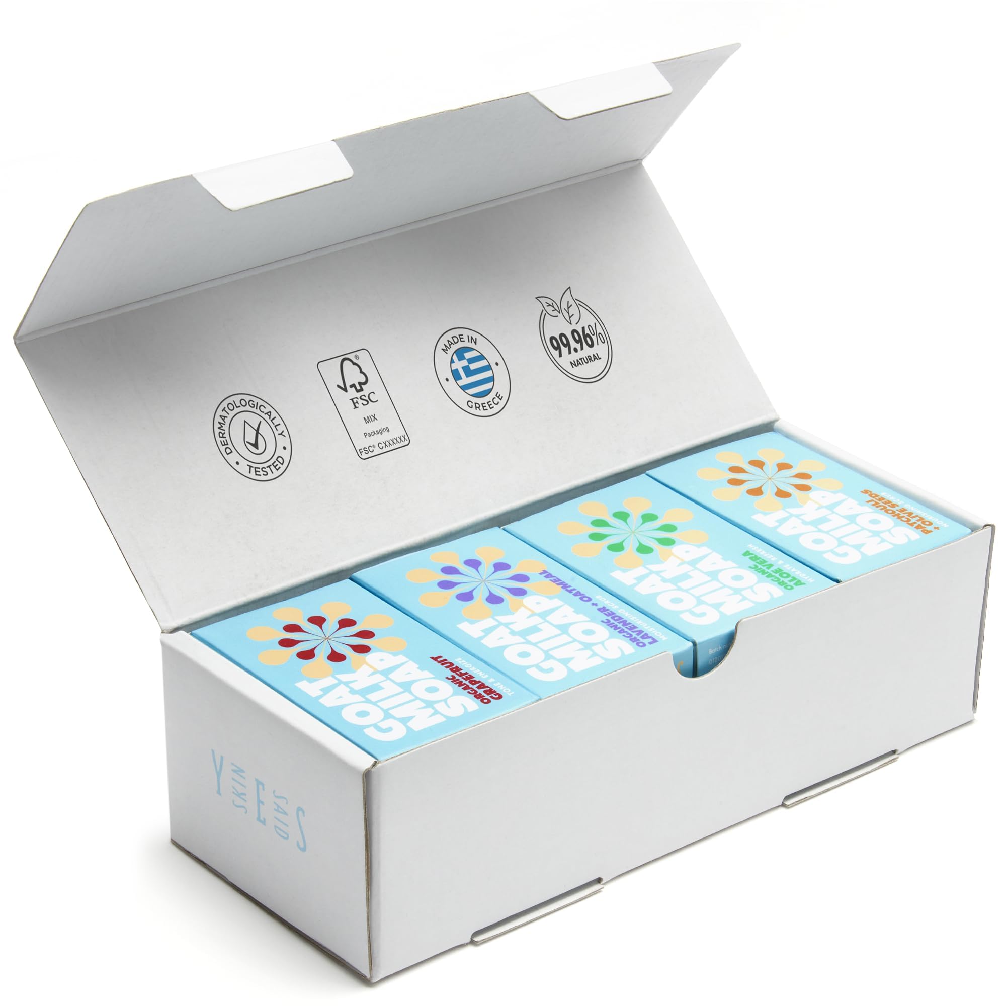 Skin Said Yes Goat Milk Soap Bars - Set of 8 Pieces | Crafted in Greece | All Natural, Organic, Goats Milk Soap Bars - Nourishing, Ideal for Sensitive Skin - Perfect for Kids, Men, and Women