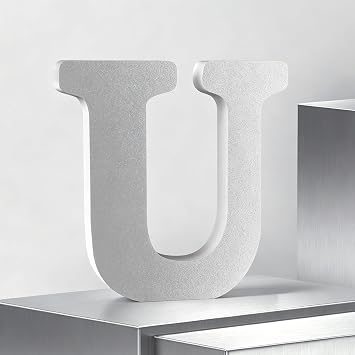 AOCEAN 6 Inch Silver Wood Letters Unfinished Wood Letters for Wall Decorative Silver Standing Letter Sign Board Decoration for Craft Home Party Decor Projects U