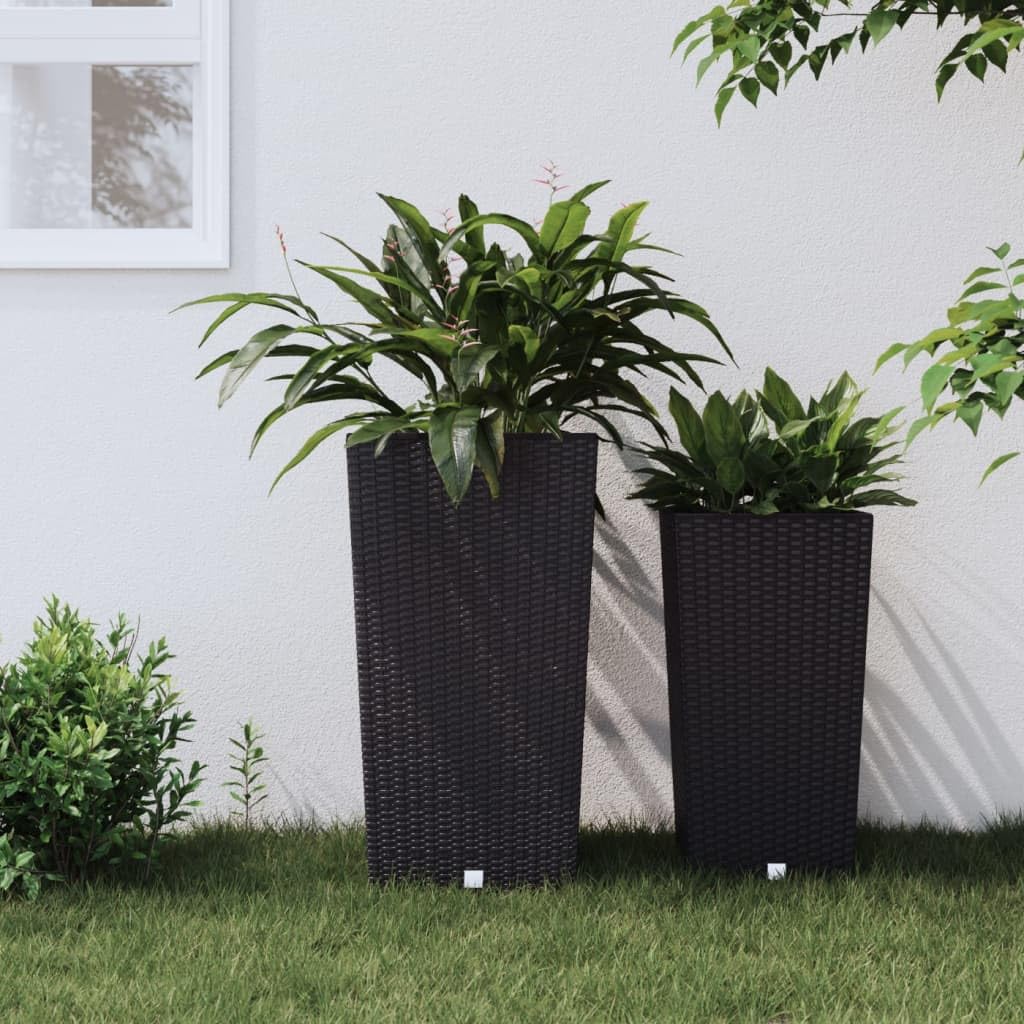 Fioriera in Rattan Sintetico Antracite 61 cm con Vaso Interno Rimovibile 21L - Vasi da Esterno per Piante Fiori e Erbe Aromatiche - Decorazione Giardino
