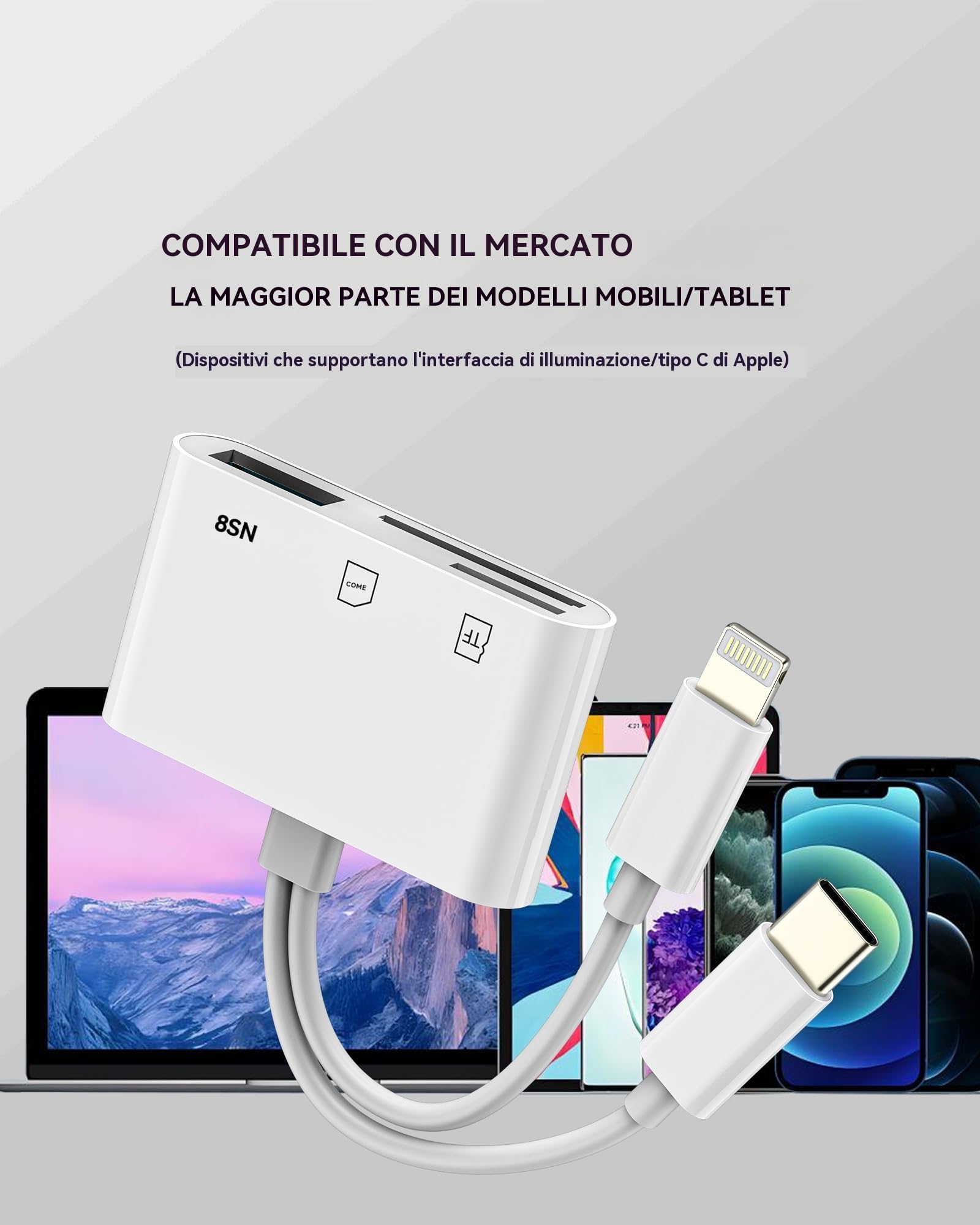 Adattatore USB C Lightning a Lettore Schede SD Micro SD Card per Apple per iPhone 15 per iPad MacBook Pro compatibile per Samsung Memoria USB 3.0 OTG Fotocamera Macchina Fotografica Memory Reader Cavo