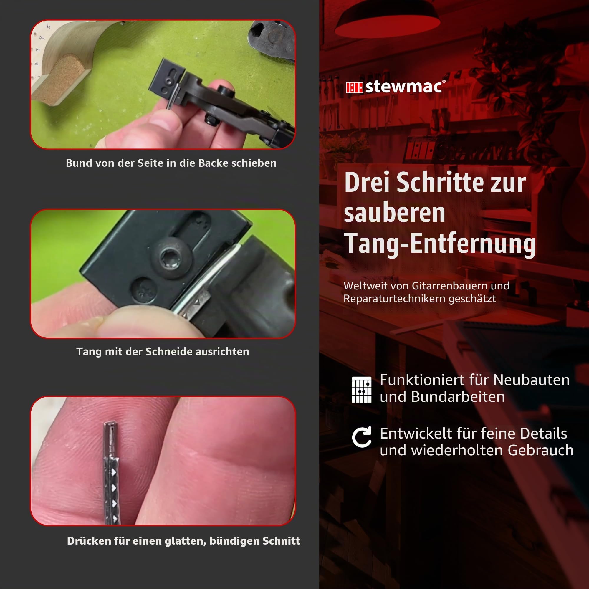 StewMac – Einstellbare Deluxe Bundzange für Gitarre & Gitarrenbau, Spezial-Cutter geeignet für Edelstahl-Bünde (Stainless Steel), Robuste Profi-Qualität