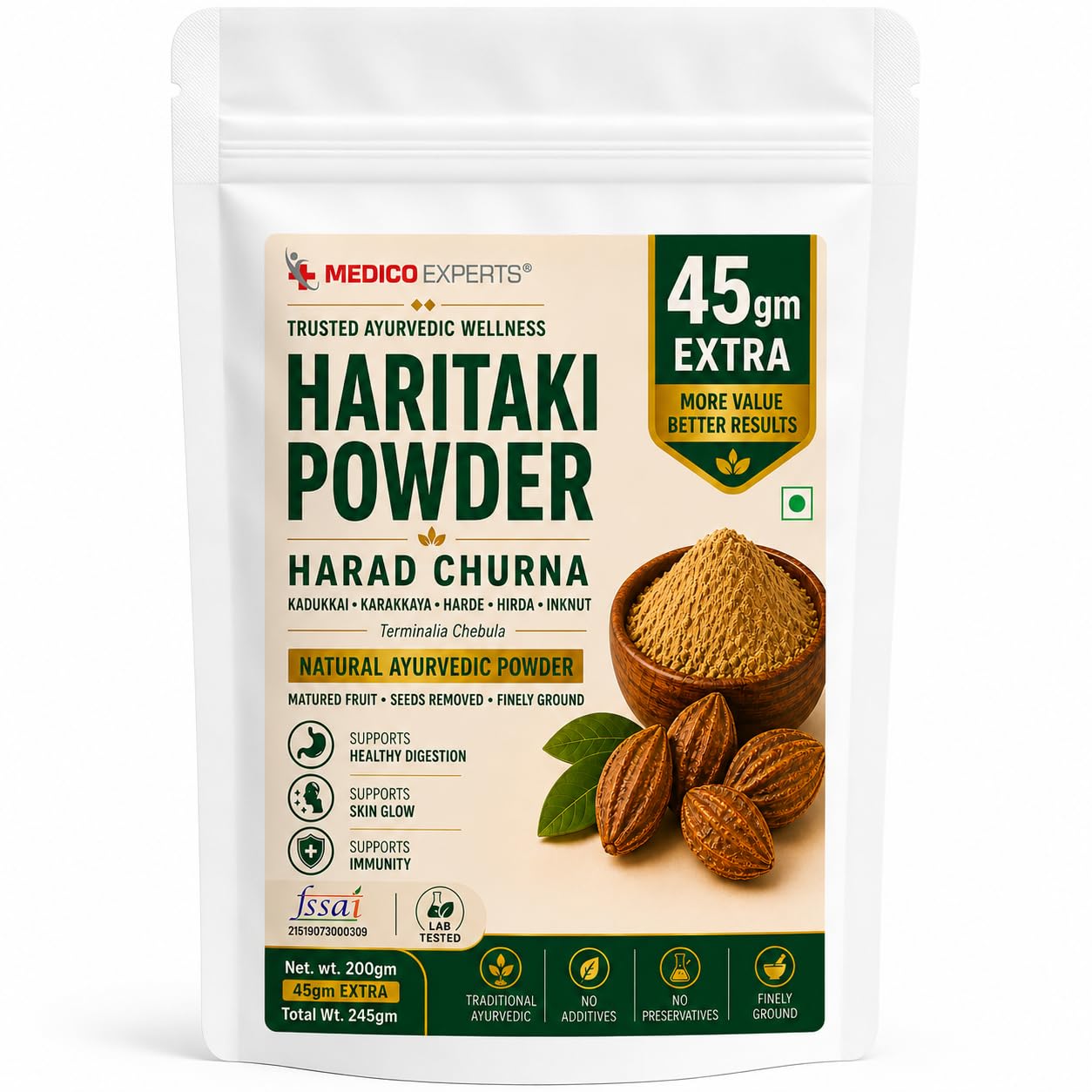 Haritaki Powder 200gm + 45gm Extra | Haritaki Churna | Harad, Kadukkai, Karakkaya, Harde, Hirda, Inknut | Terminalia Chebula | FSSAI Certified, Lab Tested, No Additives-image-3