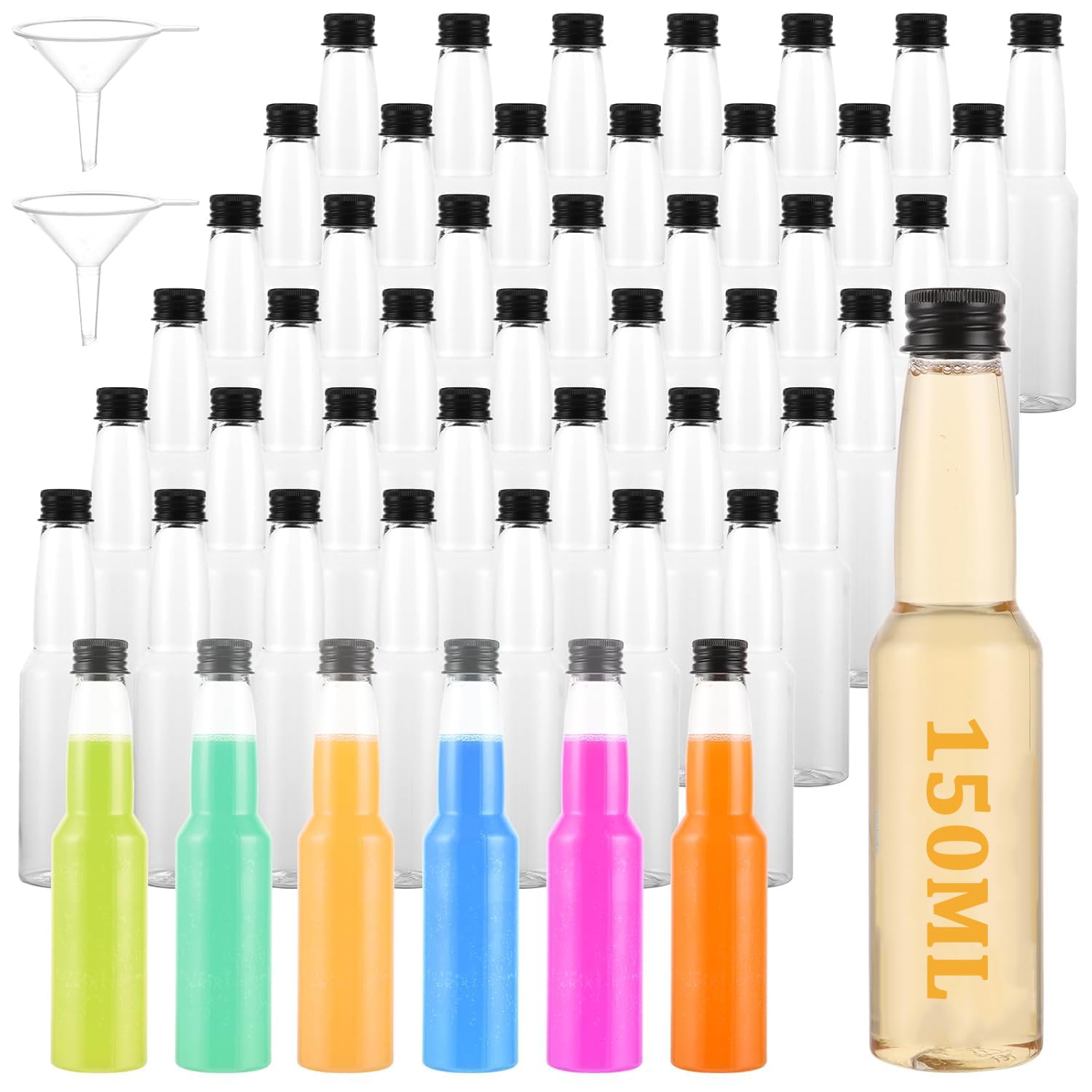 Lot de 20 petites bouteilles à remplir, 150 ml, avec bouchon à vis, en plastique, bouteilles d'alcool, à remplir, pour mariage, fête