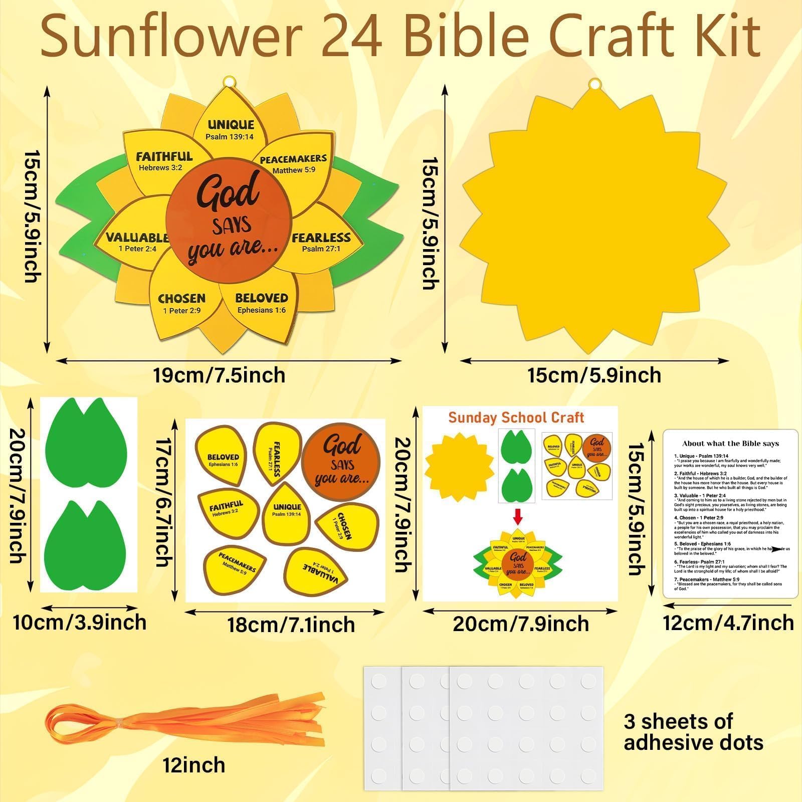 Qyeahkj 24 Set God Says You are Sunflower Craft Kit for Kids Sunday School Christian Crafts Sunflowers Cardboard with Religious Sticker Bible DIY Gift for VBS Home Decor Game Classroom Church Activity - Image 2