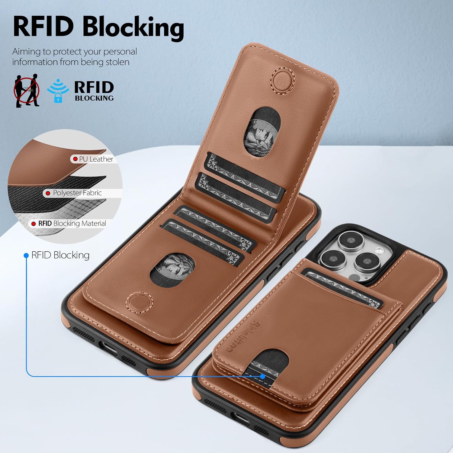 Compatible with Magsafe 2 in 1 Detachable iPhone 15 Pro Max Wallet Case with Card Holder Women Men,Magnetic PU Leather RFID Blocking Flip Kickstand Credit Slots,for Apple 15 ProMax,Brown - Image 3