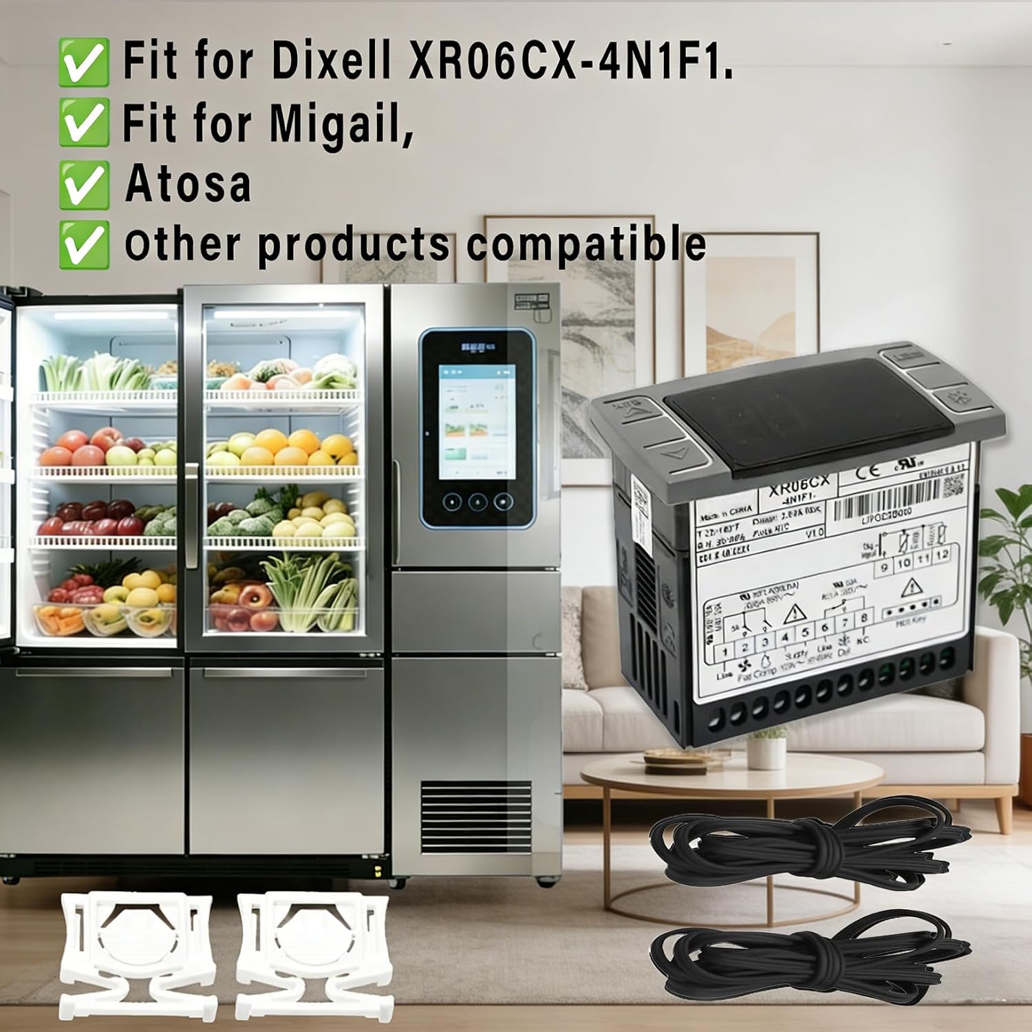 Temperature Controller XR06CX-4N1F1 Fit Commercial Refrigerators/Freezer 120V 50-60Hz Replace for Dixell Programmable Temperature Controller with Temperature Sensing Probe