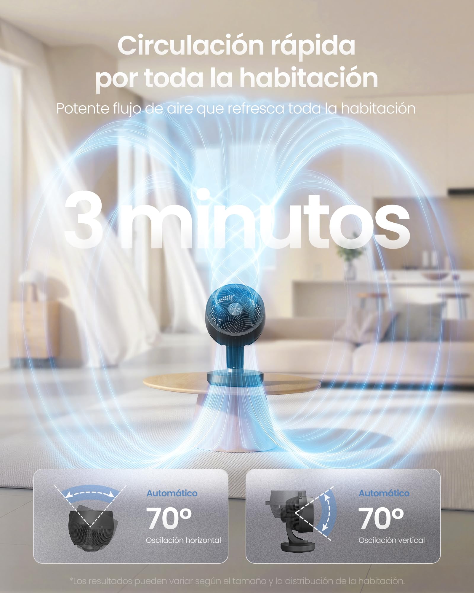 SONGMICS Ventilador de Mesa Silencioso 20 dB, Pantalla LED y Mando a Distancia, Oscilación 70°, 8 Velocidades, Temporizador 12 Horas, Circulación de Aire, Negro Tinta XFC001B1EU