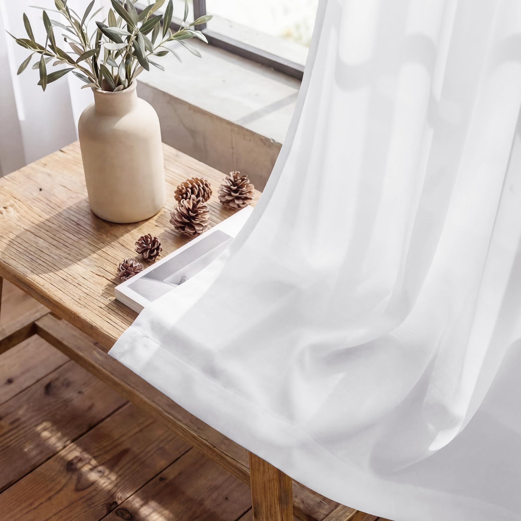 KGORGE Raumteiler Vorhang Halbtransparent mit Kräuselband für Wohnzimmer | Weiß,1er Set,H 240 x B 450 cm Schienen Gardine Blickdicht Lichtdurchlässig,Lichtfilternder Sichtschutz,Luftig