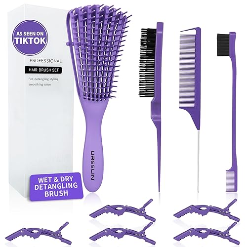 Juego de cepillos de pelo para 3a, 4c, pelucagruesoonduladorizadoslick back, peines de cola de rata, 8 filas, cepillo de borde, para desenredar,