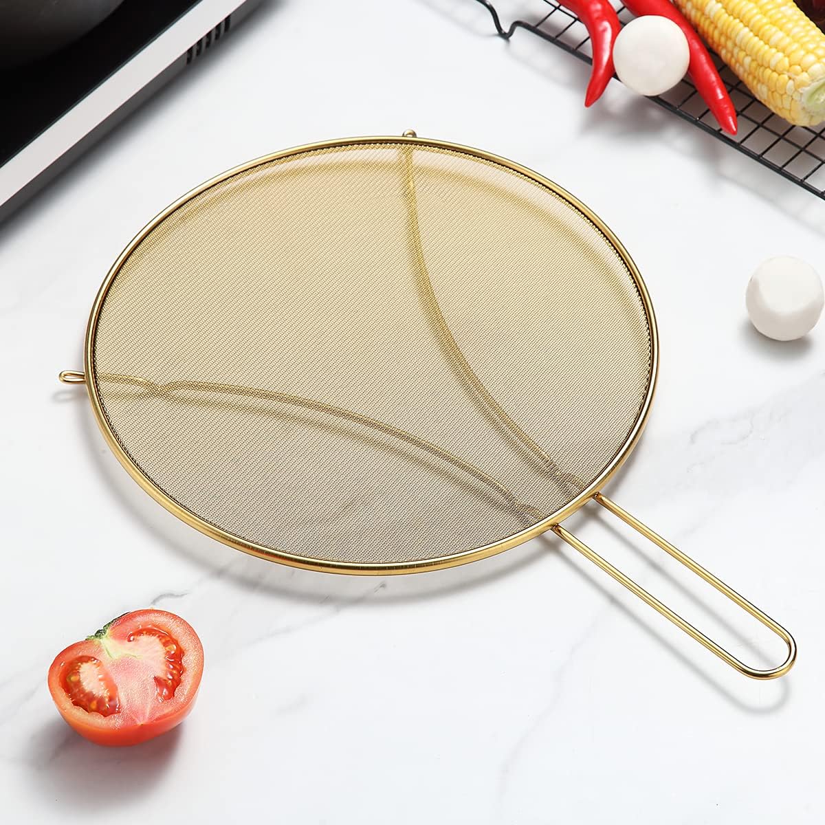 Evanda 30 CM Gold Splatter Screen for Cooking Stainless Steel Fine Mesh for Frying Pan Grease Guard for Pan to Stop Hot Oil Splatter Protect the Skin from Burns - Image 3