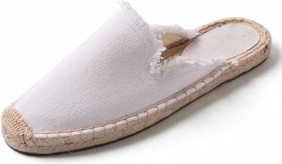 Womens Simple Mule Breathable Flat Espadrilles Shoes, Pure Color Mules