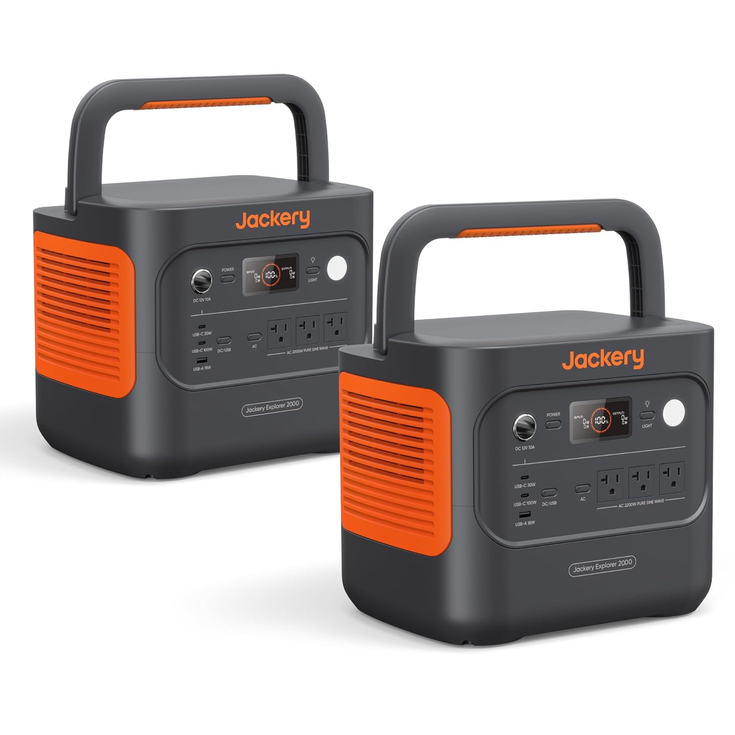 Jackery Explorer 2000 v2 Portable Power Station 2-Pack 2042Wh LiFePO4 Battery 2200W Solar Generator USB-C PD 100W Fast