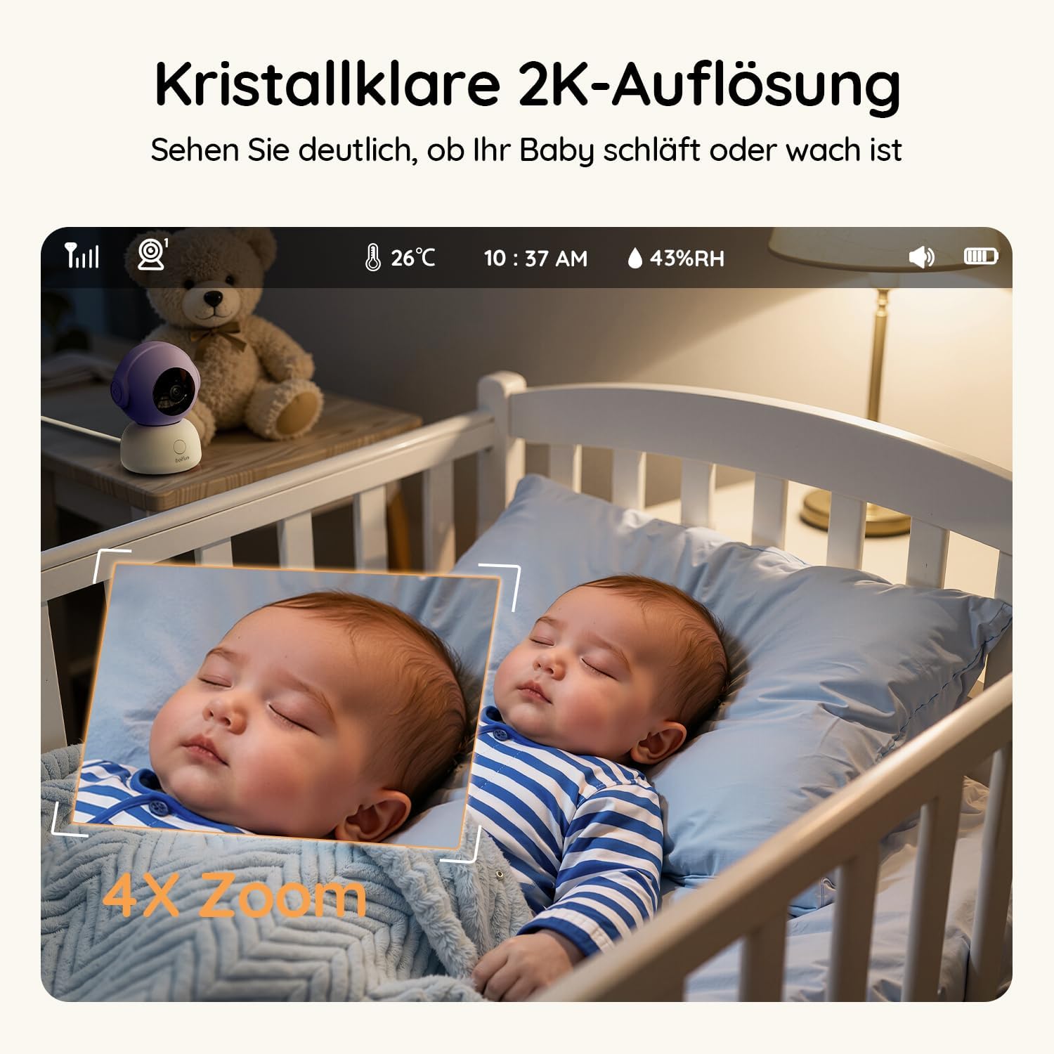 BOIFUN 2026 2K/3MP Babyphone mit Kamera WLAN, Nachtsicht ohne Sichtbares Licht, 5" Video Babyfon mit App, 360° Automatische Verfolgung, Weinen-, Bewegungs- und Geräuscherkennung, Temperaturerkennung