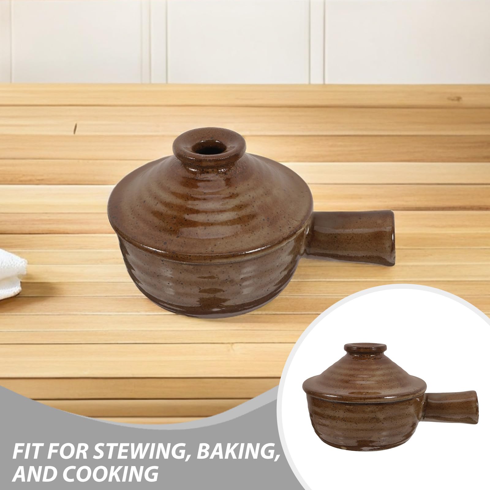 Runde Keramik-Auflaufform mit Deckel, mikrowellengeeignet, Terrakotta-Ton, Kochschüsseln für Eintopf, Suppe und Backen, Küche, Servier-Kochgeschirr für den Heimgebrauch, 2 Stück