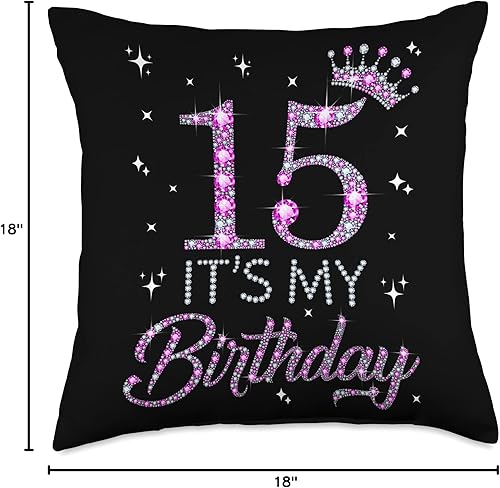 Miniatura 4 de Happy 15 Years Old Teen Girls Birthday Gift Almohada de 15 coronas rosadas, feliz cumpleaños 15, 18 x 18 pulgadas, multicolor
