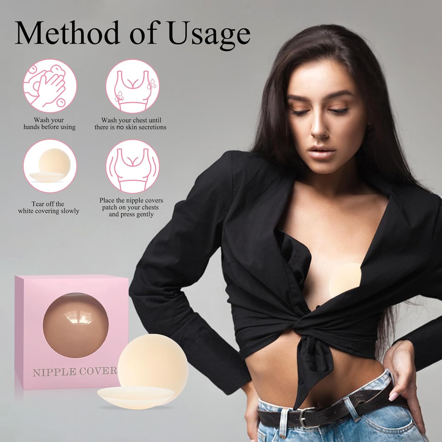 Nipple Covers No Show ,1 Pairs -Reusable Seamless Pasty Sticky Adhesive Silicone Nipple Pasties for Women - Image 5