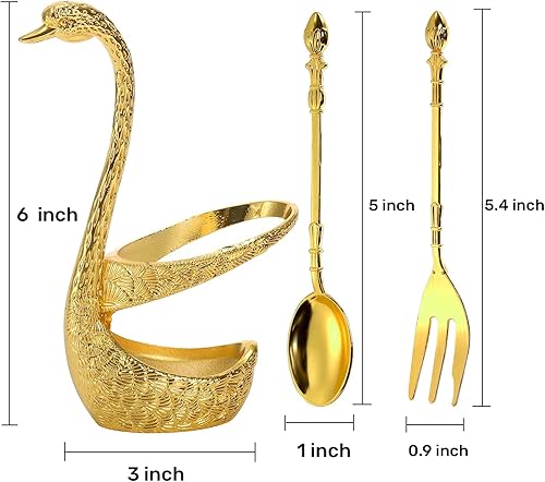 Miniatura 2 de Paquete de 14 soportes de base de cisne con tenedores de cuchara de café, juego de cubiertos de postre creativo, cucharaditas decorativas para