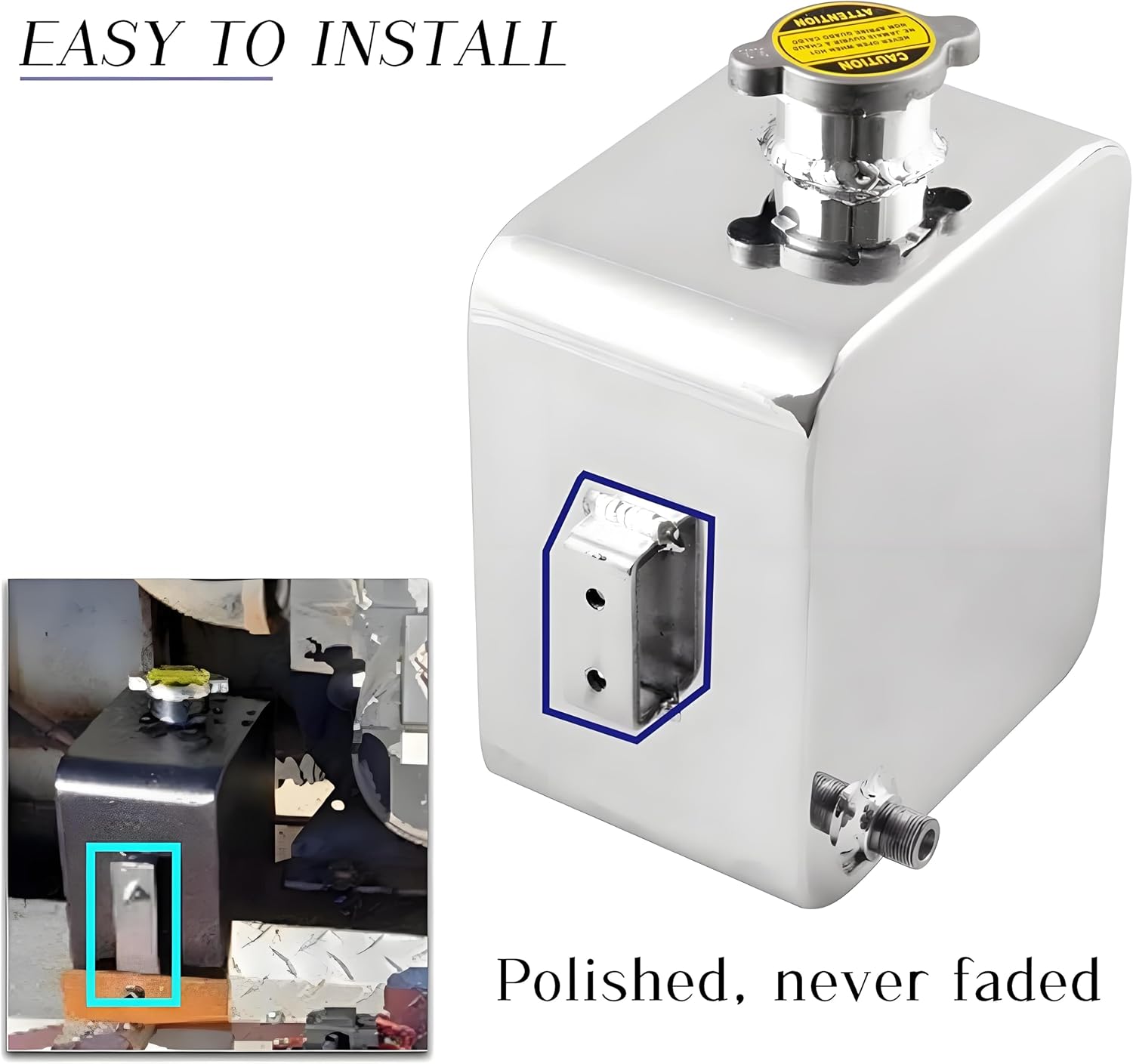 RYANSTAR Universal 2.5L Water Coolant Expansion Overflow Water Tank Reservoir Complete Header kit Aluminium Alloy Silver