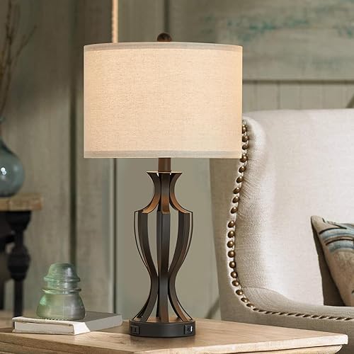 Miniatura 5 de KAWOTI Juego de 2 lámparas de mesa de noche modernas con control táctil de 3 vías con salida USB y CA lámparas de mesa de metal negro (bombillas