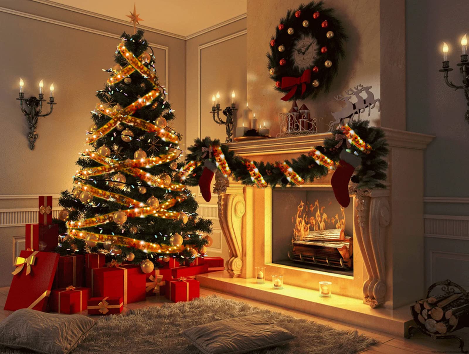 クリスマス リボン ライト クリスマスツリー デコレーション　クリスマス クリスマス デコレーション 常灯 LEDライト リボン クリスマス