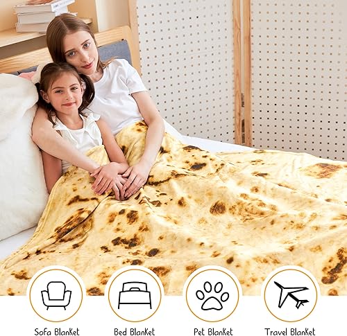 Miniatura 4 de Manta gigante CASOFU con diseño de tortilla de harina, manta de tortilla para tu familia, suave y cómoda manta de franela para adultos, manta de