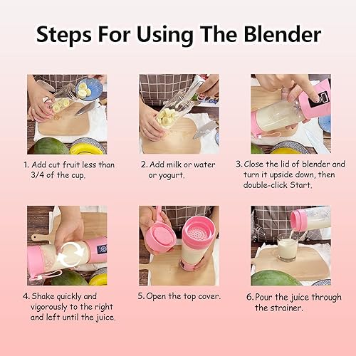 Miniatura 3 de SoQte Batidora portátil de mano, vaso de jugo de tamaño personal con 6 cuchillas, mini licuadora para batidos y batidos de frutas, con taza de jugo