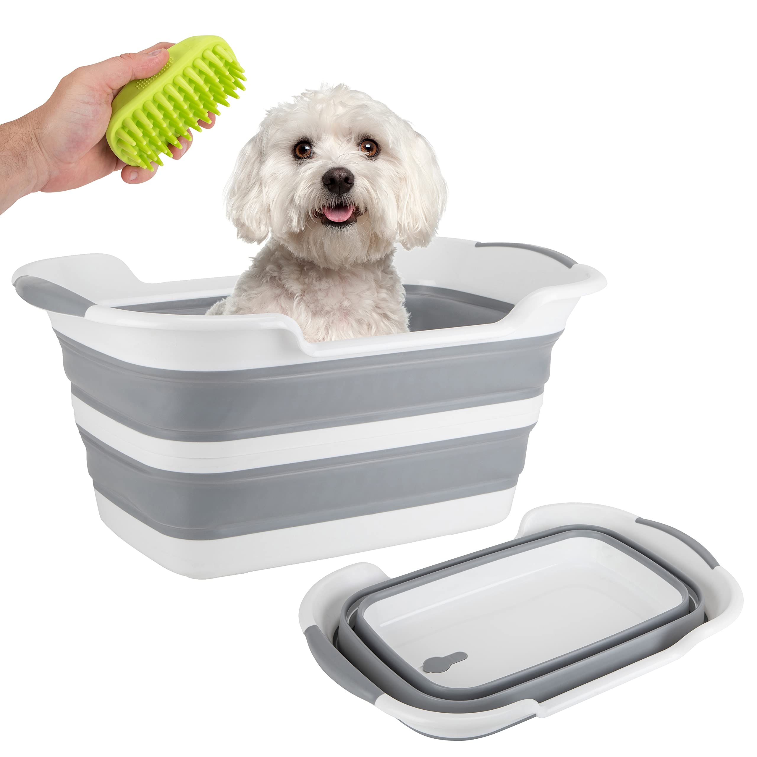 Gigco21 Collapsible Pet Bathtub with Water Drainage Hole and Plug - Foldable Plastic Basket, Wash Basin, Washing Station for Small Dogs Cats, Space